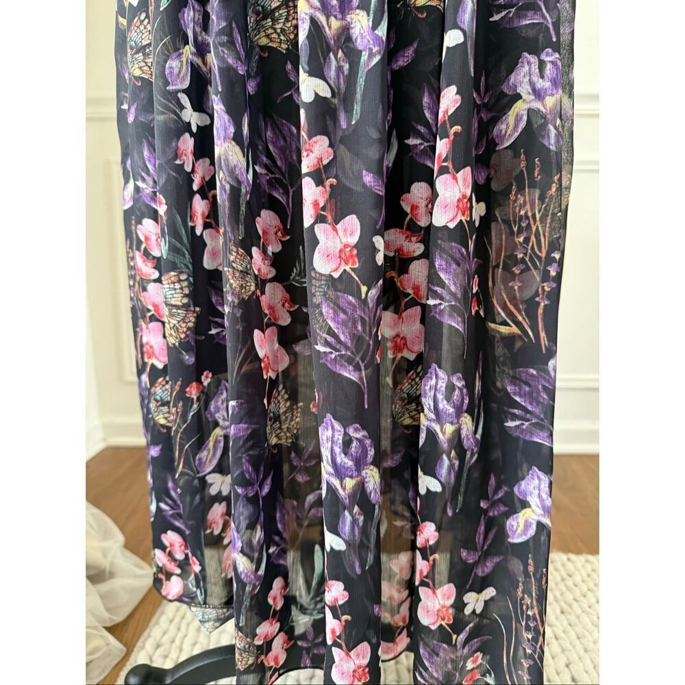G•W•E Midi Floral Butterfly Chiffon Short Sleeve Dress L - Picture 7 of 9